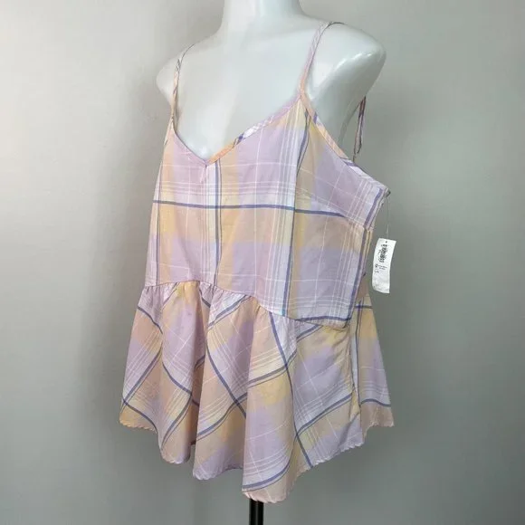 Old Navy Top Large Lilac Plaid Peplum Tank Lightweight Cotton Women's NWT - Picture 4 of 13
